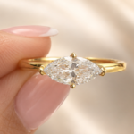 2 CT East-West Marquise Lab Grown Diamond Engagement Ring in 14K Yellow Gold