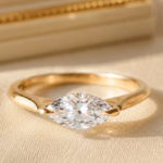 1 CT East-West Marquise Lab Grown Diamond Ring in 14K Yellow Gold