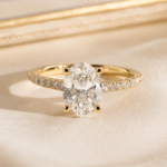2 CT Oval Lab Grown Diamond Engagement Ring with Half-Pavé Band in 14K Yellow Gold