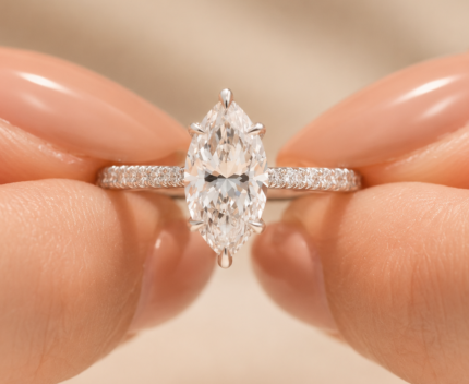 1.5 CT marquise lab grown diamond bridal set – front view