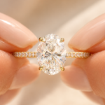 2.5 CT oval lab grown diamond pavé engagement ring – front view