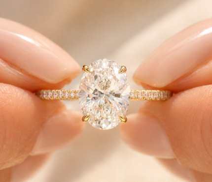 2.5 CT oval lab grown diamond pavé engagement ring – front view