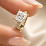 2.5 CT Princess Cut Lab Grown Diamond Engagement Ring with Double Pavé Band in 14K Yellow Gold
