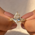 2.5 Ct Pear Lab Grown Diamond Engagement Ring, Hidden Halo Floral Pavé Gold Ring