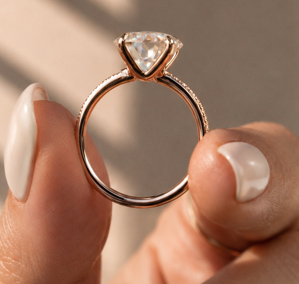d (4) Round Lab Grown Diamond Engagement Ring, 3 CT Low Profile Setting, Silver or Gold - Image 1
