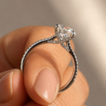 Round Lab Grown Diamond Engagement Ring, 2.5 CT Pavé Band, IGI Certified, Silver or Gold
