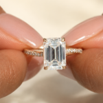 Emerald Cut Lab Grown Diamond Engagement Ring, 2 CT Twisted Pavé Band, 18K Rose Gold