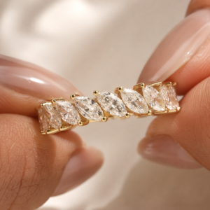 Marquise Lab Grown Diamond Eternity Band, 3 TCW Bezel Set Wedding Ring, 14K Yellow Gold