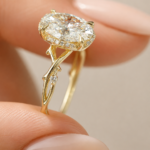 2.5Ct Oval Lab Diamond Engagement Ring, 14k Yellow Gold Nature Band