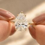 Pear Lab Grown Diamond Engagement Ring, 3 Ct Tulip Solitaire, Custom Gold Bridal Ring
