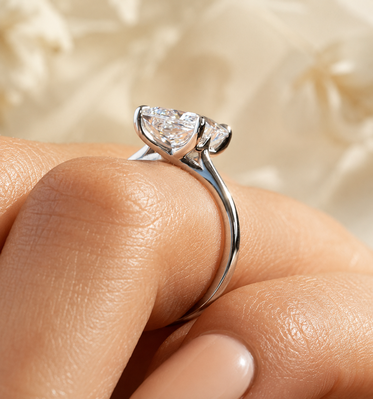 f (5) 2 Ct Princess Cut Lab Grown Diamond Engagement Ring, Solitaire Ring, Custom Gold Bridal Ring - Image 1