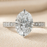 3.5 Carat Oval Lab Grown Diamond Hidden Halo Ring with Moissanite Pavé