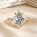 Marquise Lab Grown Diamond Engagement Ring, 2 CT Hidden Halo with Side Diamonds