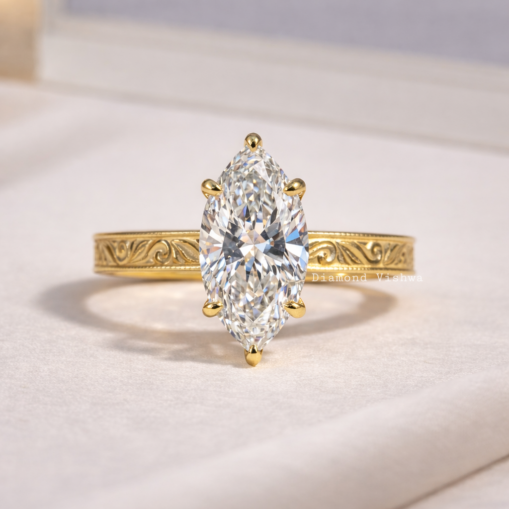 file_00000000ad1071f8a3d78254a5dbdaff 2.5 CT Marquise Lab-Grown Diamond Engagement Ring, Engraved Floral 14K Gold - Image 1