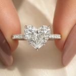 2 Ct Heart Lab Grown Diamond Engagement Ring, Hidden Halo Pave Band, Custom Gold Bridal Ring