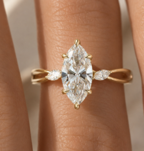 Marquise Lab Grown Diamond Engagement Ring, 3 CT Twisted Band, Silver or Gold