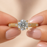 Round Lab Grown Diamond Engagement Ring, 1.5 CT Vintage Floral Hidden Halo