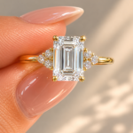 2.5 Carat Emerald Cut Lab Grown Diamond Engagement Ring with Cluster Sides