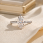 Marquise Lab Grown Diamond Engagement Ring, 2 CT Hidden Halo Cathedral Pavé