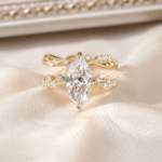 2 Ct Marquise Lab Grown Diamond Bridal Ring Set, Curved Stackable Wedding Bands