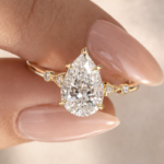 Pear Cut Lab Grown Diamond Engagement Ring, 2 CT Vintage Style with Diamond Accents, Silver or Gold