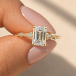 2 CT Emerald Cut Lab Grown Diamond Vintage Side-Stone Ring