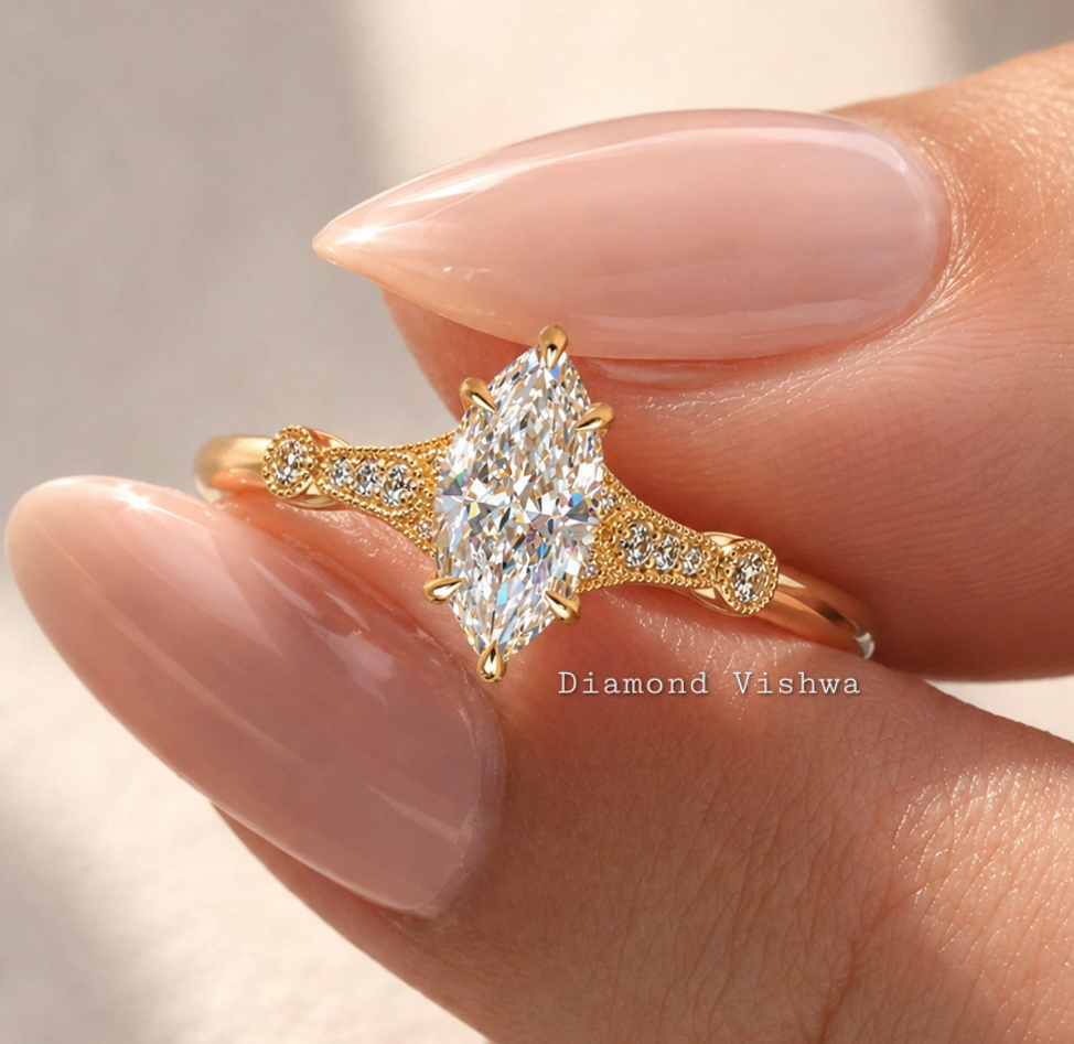 imga e (7) (1) 2.5 CT Marquise Lab Grown Diamond Engagement Ring in 14K Yellow Gold - Image 1