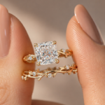 Cushion Cut Lab Grown Diamond Engagement Ring, 2 CT Nature Inspired Band, Silver or Gold