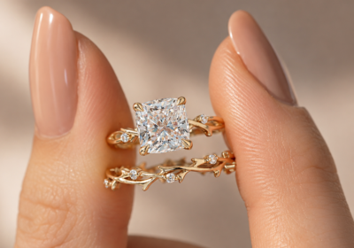 2 CT Cushion Cut Lab-Grown Diamond Engagement Ring – Nature-Inspired Band