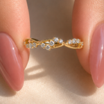 Round Lab Grown Diamond Leaf Wedding Band, 0.20 TCW Nature-Inspired Gold Ring