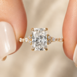 Radiant Cut Lab Grown Diamond Engagement Ring, 2 CT Halo Pavé Accent Ring, Silver or Gold