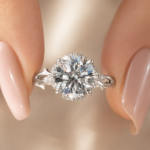 3 CT Round Lab Grown Diamond Engagement Ring with Nature-Inspired Band in 18K White Gold