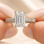 2 CT Emerald-Cut Lab-Grown Diamond Three-Row Pavé Engagement Ring