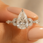 2 CT Pear Lab Grown Diamond Engagement Ring, Marquise and Round Side Stones, 14K White Gold