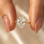 Oval Lab Grown Diamond Engagement Ring, 2 CT Hidden Halo with Diamond Accents, Silver or Gold