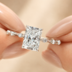 Radiant Cut Lab Grown Diamond Engagement Ring, 2 CT Side Stone Ring, Silver or Gold