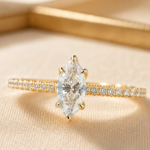 0.5 CT Marquise Lab Grown Diamond Engagement Ring with Half-Pavé Band