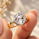 Round Rose Cut Moissanite Solitaire Wedding Ring in Bezel Setting, Comfort Fit Engagement Ring, Handmade Promise Ring for Her, Gift Ring