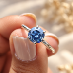 Royal Dark Blue Minimalist Round Moissanite Wedding Ring, Moissanite Engagement Ring for Women, Comfort Fit Anniversary Ring for Daily Wear