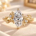 Nature Inspired Marquise Engagement Ring, 1.5 Carat Lab Grown Diamond Ring, Floral and Leaf Wedding Ring, Real Lab Created Diamond Ring