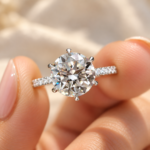 Round Moissanite Hidden Halo Engagement Ring with Pave Setting, Six Claw Prong Set Wedding Ring, Promise Ring for Her, Anniversary Gift Ring