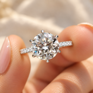 Round Moissanite Hidden Halo Engagement Ring with Pave Setting, Six Claw Prong Set Wedding Ring, Promise Ring for Her, Anniversary Gift Ring