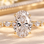 3.50ct Oval Diamond Engagement Ring, Marquise and Round Pave Band, Lab Diamond Wedding Ring,Handmade 14K Gold CVD Diamond Ring,Gift For Her