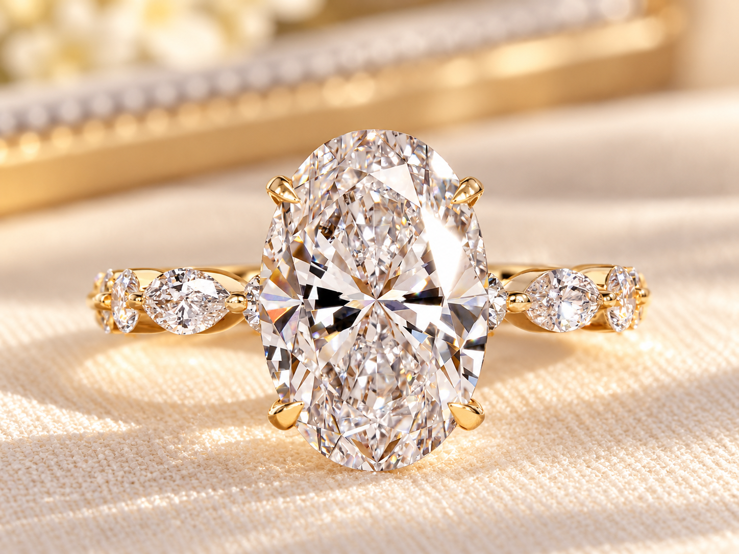 ChatGPT Image Sep 28, 2026, 01_19_12 PM 3.50ct Oval Diamond Engagement Ring, Marquise and Round Pave Band, Lab Diamond Wedding Ring,Handmade 14K Gold CVD Diamond Ring,Gift For Her - Image 1