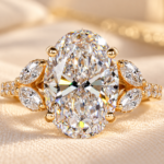 3.00Ct Oval Lab Grown Engagement Ring,Side Marquise and Round Diamonds,Cathedral Wedding Ring,IGI Certified,Proposal Ring For Her