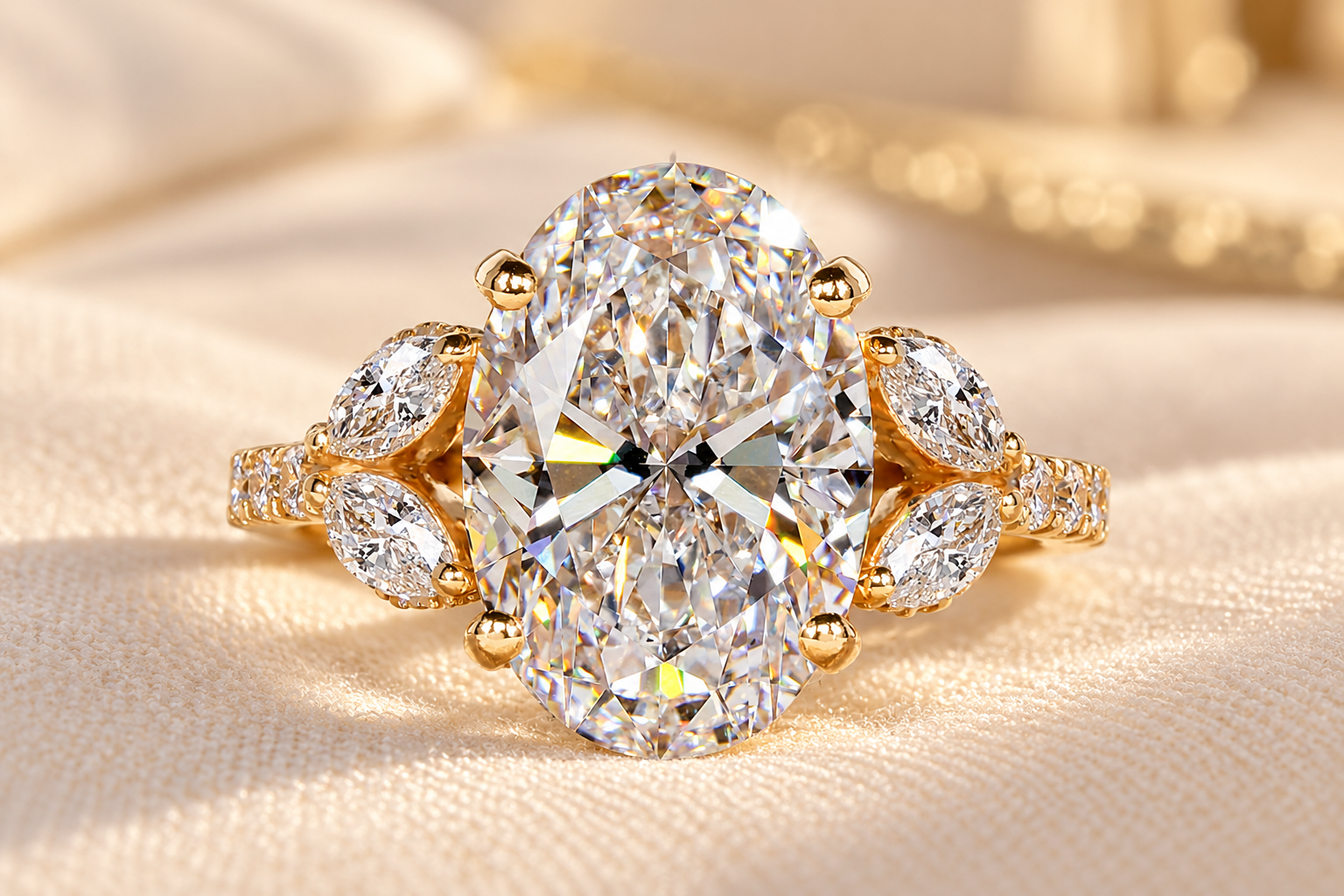 ChatGPT Image Sep 28, 2026, 01_27_45 PM 3.00Ct Oval Lab Grown Engagement Ring,Side Marquise and Round Diamonds,Cathedral Wedding Ring,IGI Certified,Proposal Ring For Her - Image 1