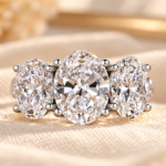 Three Stone Oval Engagement Ring in Trellis Setting, IGI Certified 4 TCW Lab Grown Diamond Statement Ring, Cluster Wedding Ring for Woman