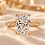5 Ct Elongated Cushion Lab Grown Diamond Engagement Ring –Rose Gold 3-Side Pavé Band with Hidden Under-Gallery Diamonds –IGI Certified G/VS1