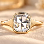 Cushion Rose Cut Solitaire Engagement Ring in Bezel Setting, Tapered Comfort Fit Wedding Ring for Her, Anniversary Gifts for Women