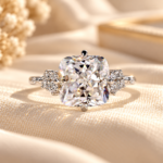 Cushion Rensu Cut Moissanite Ring, Hidden Halo Muse Engagement Ring, Compass Prong Setting, Proposal Ring, Anniversary Gift Ring for Women